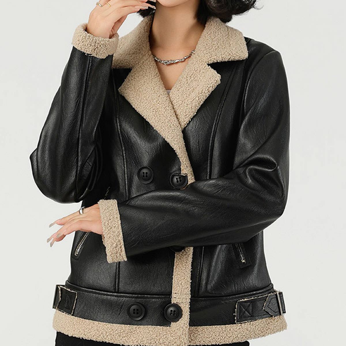 Fleece Lined PU Jacket–Women’s Winter Leather Coat_CWMM9018: Black / (M) 1