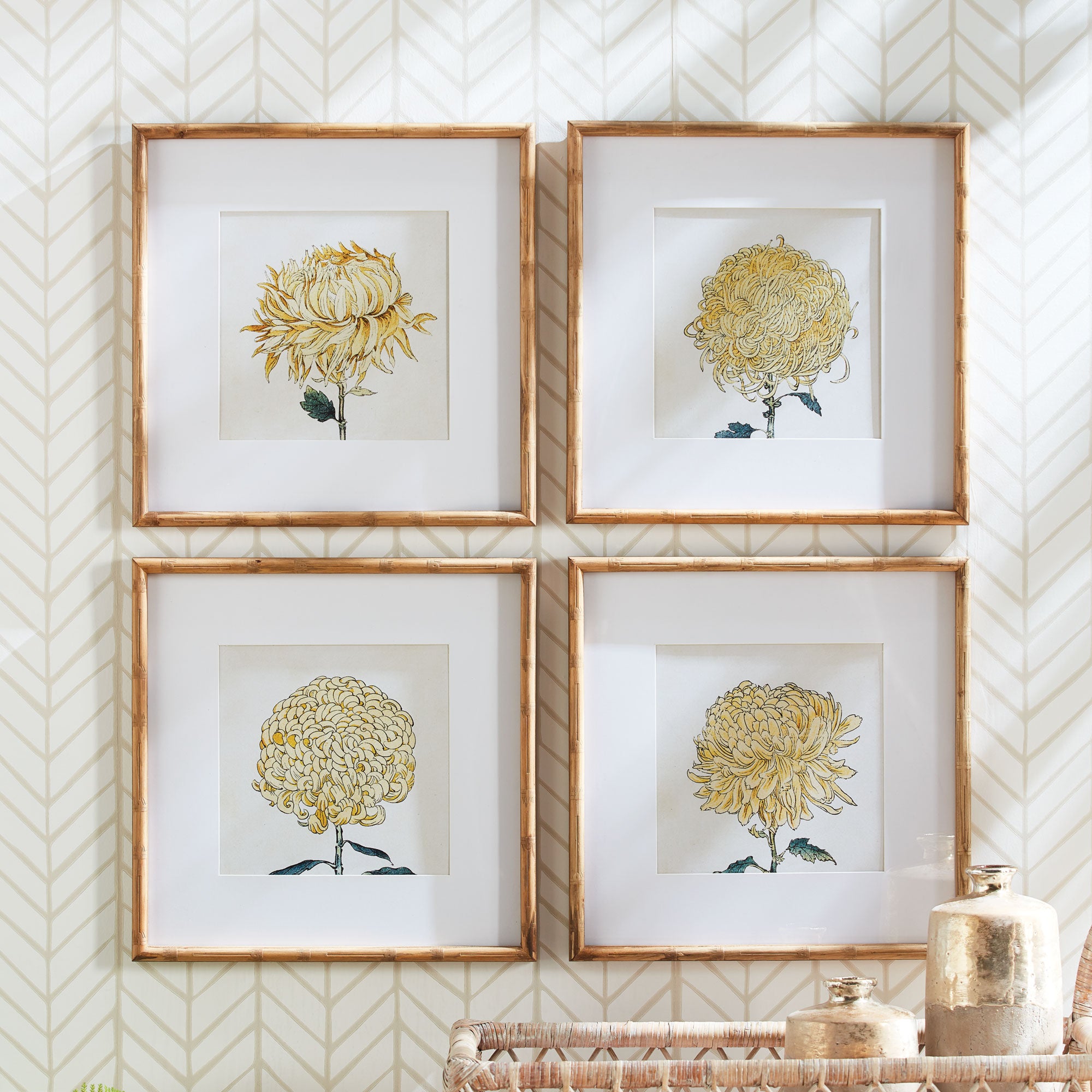 CHRYSANTHEMUM PRINTS, SET OF 4