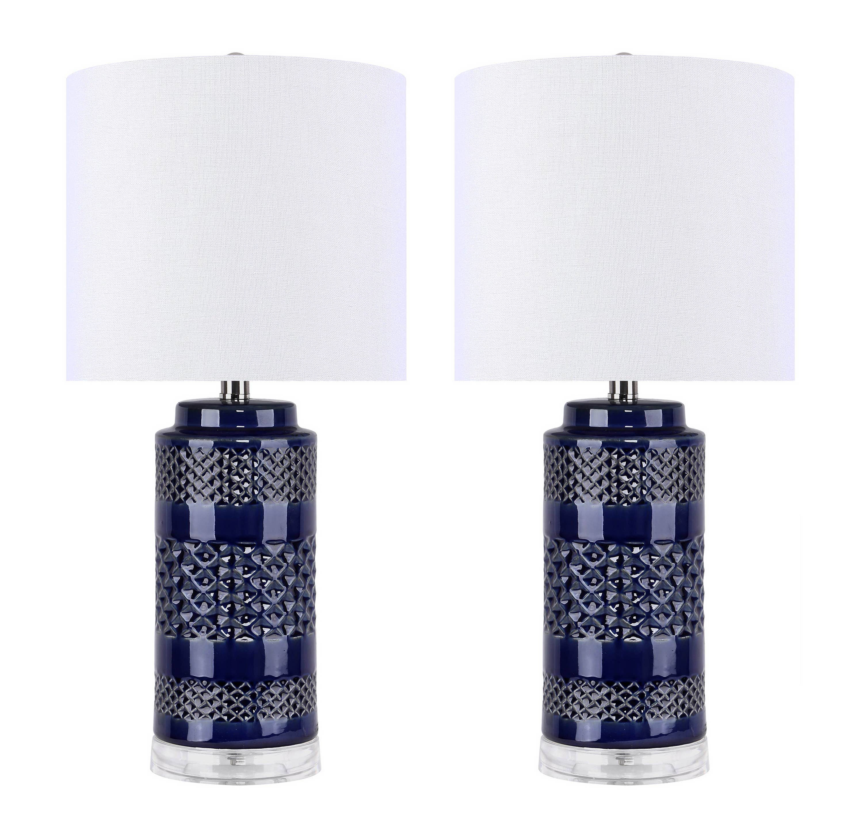 21" Ceramic Table Lamp w/ Cylinder Base & Linen Shade: Soft Teal