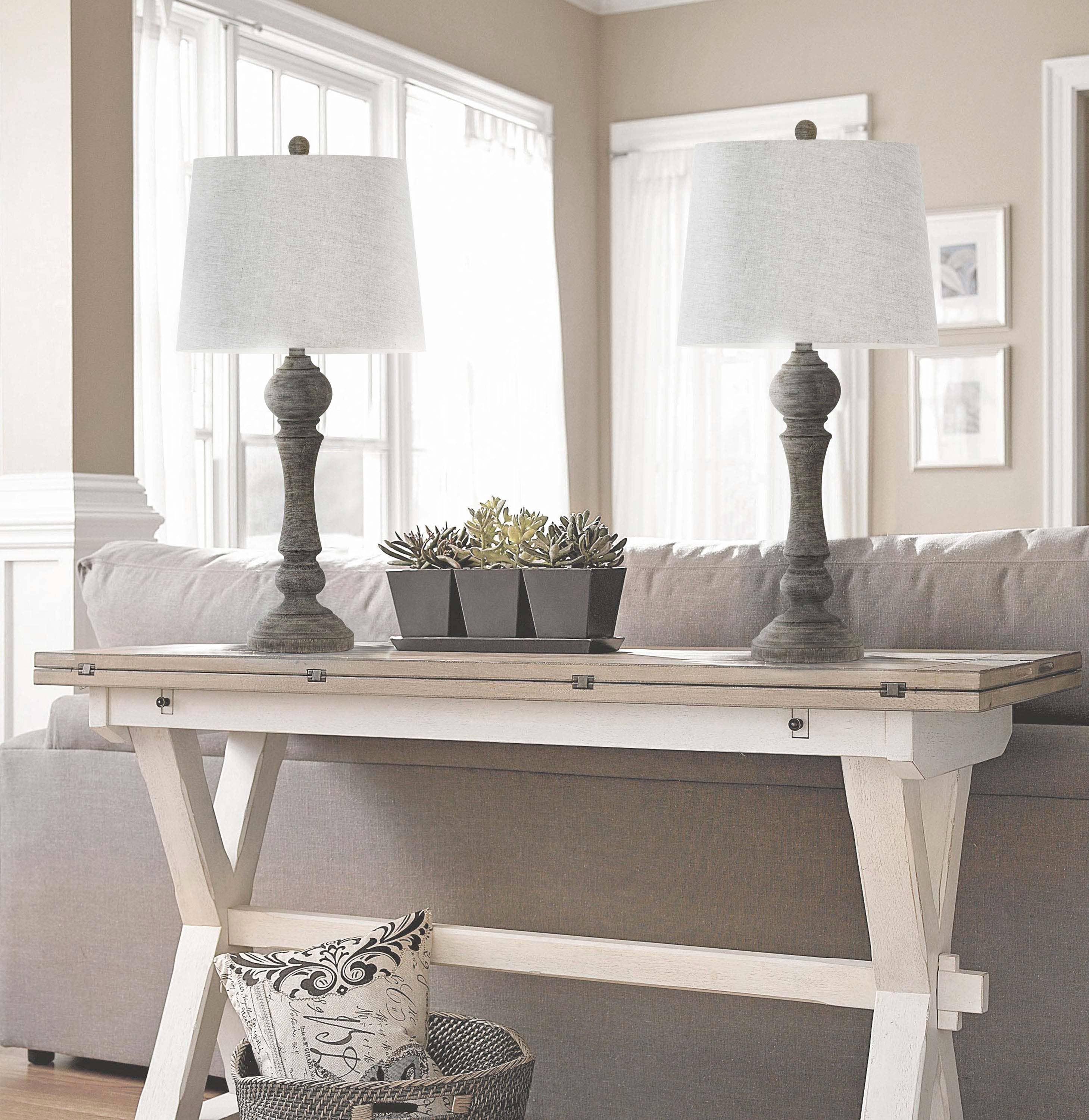 32" Polyresin Table Lamp w/ Reclaimed Grey Finish: Reclaimed Grey w/ Natural Linen