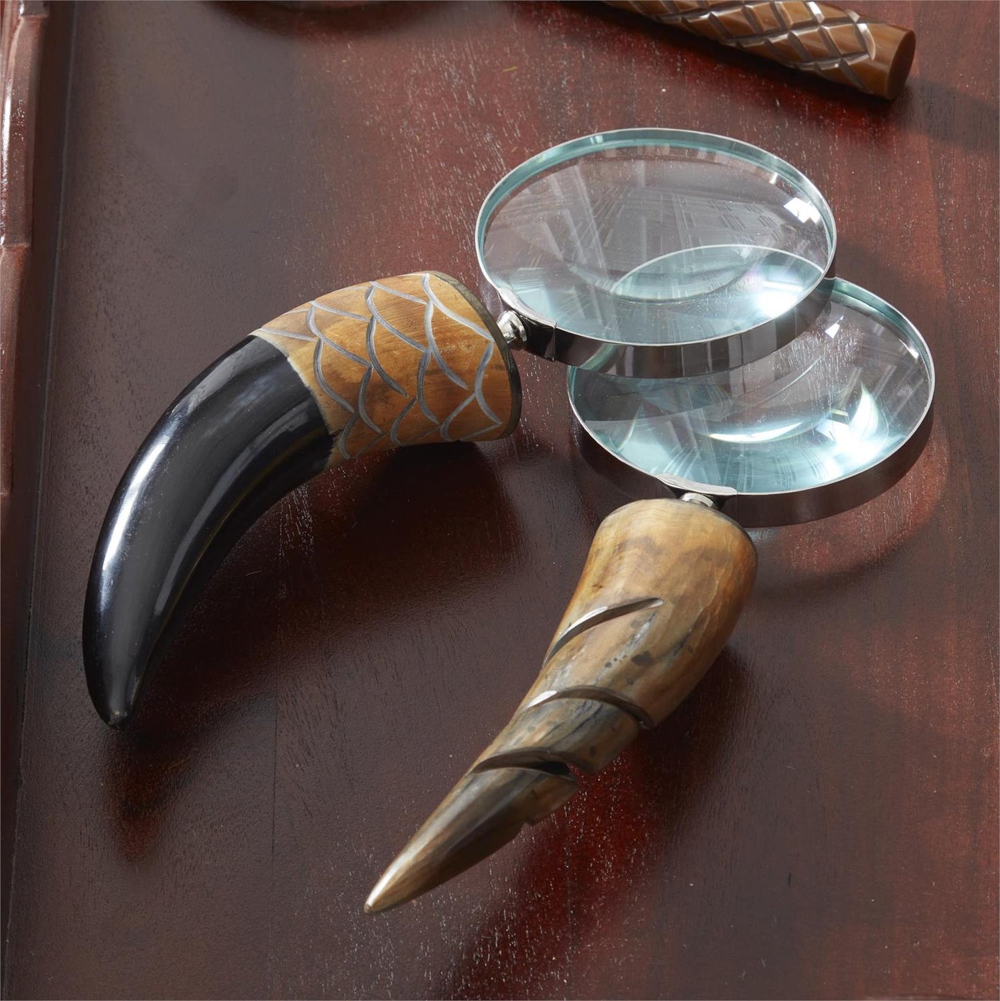 10 Inch Carved Horn Handle Magnifying Glass