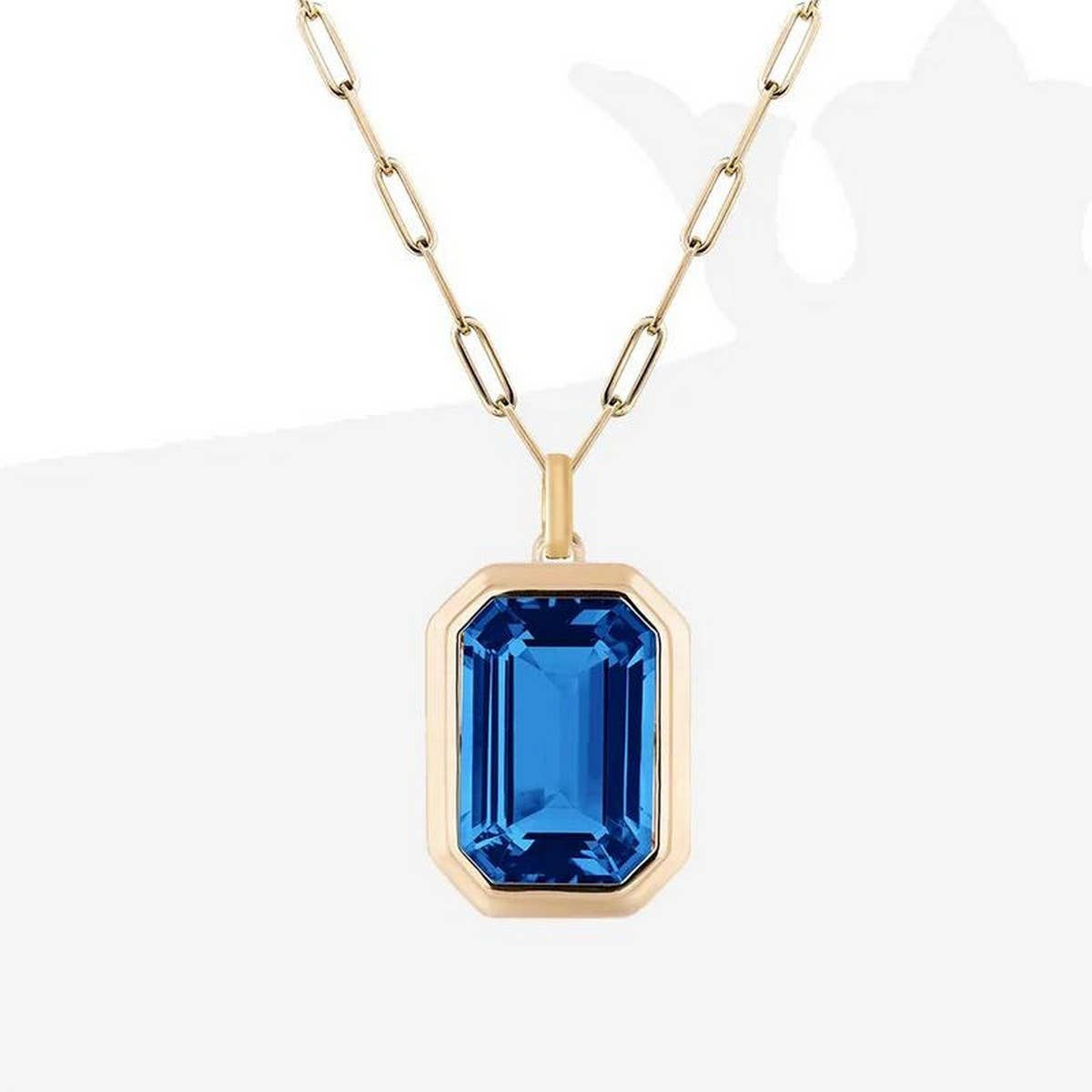 Square Zircon Pendant Paperclip Chain Necklace_CWMM3845: White / (OS) 1