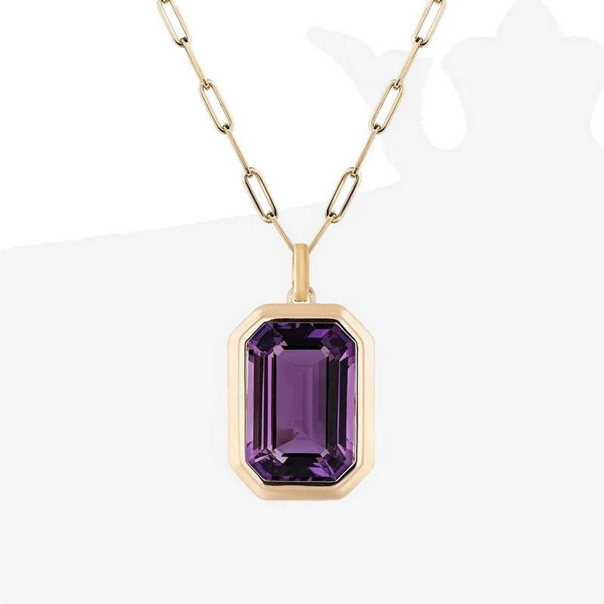 Square Zircon Pendant Paperclip Chain Necklace_CWMM3845: White / (OS) 1