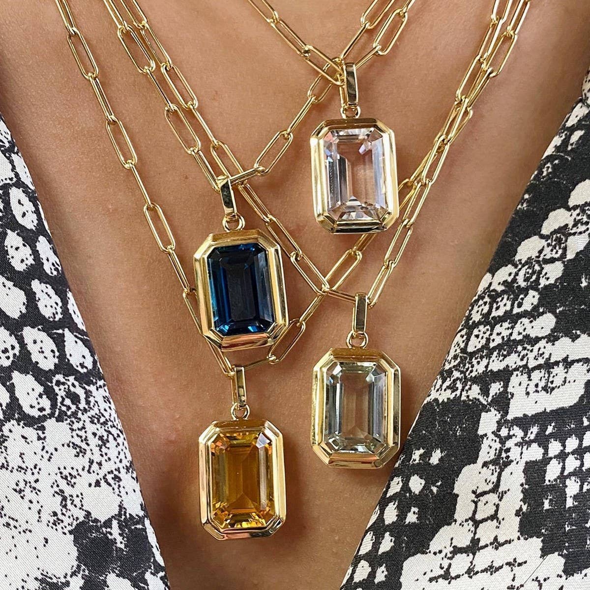 Square Zircon Pendant Paperclip Chain Necklace_CWMM3845: White / (OS) 1