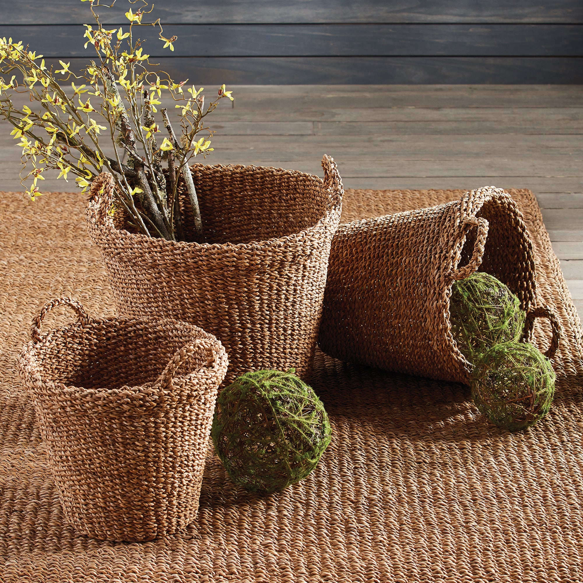 Seagrass Tapered Baskets with Handles (Set of 3)
