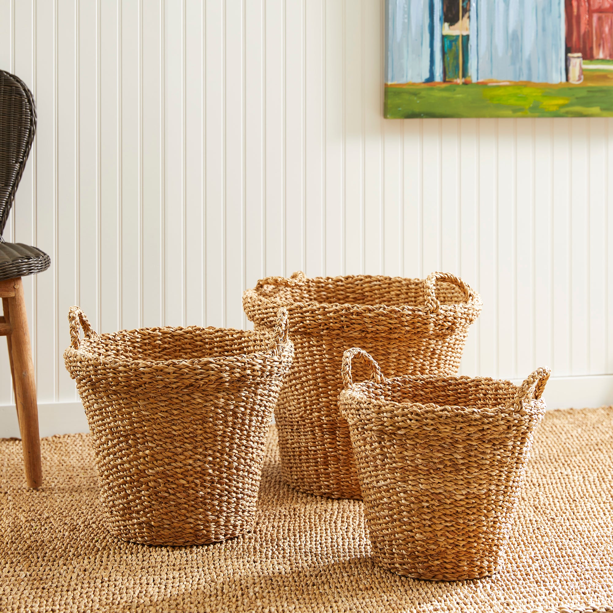 Seagrass Tapered Baskets with Handles (Set of 3)