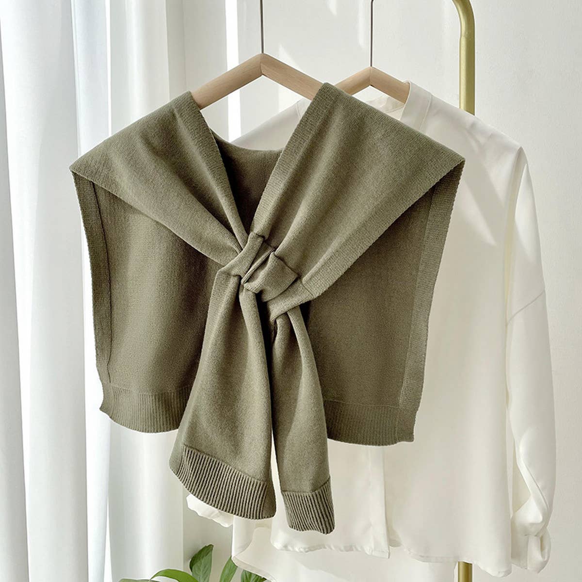 Solid Color Knitted Knotted Shawl–Casual & Cozy _CWASC0757: Beige / (OS) 2