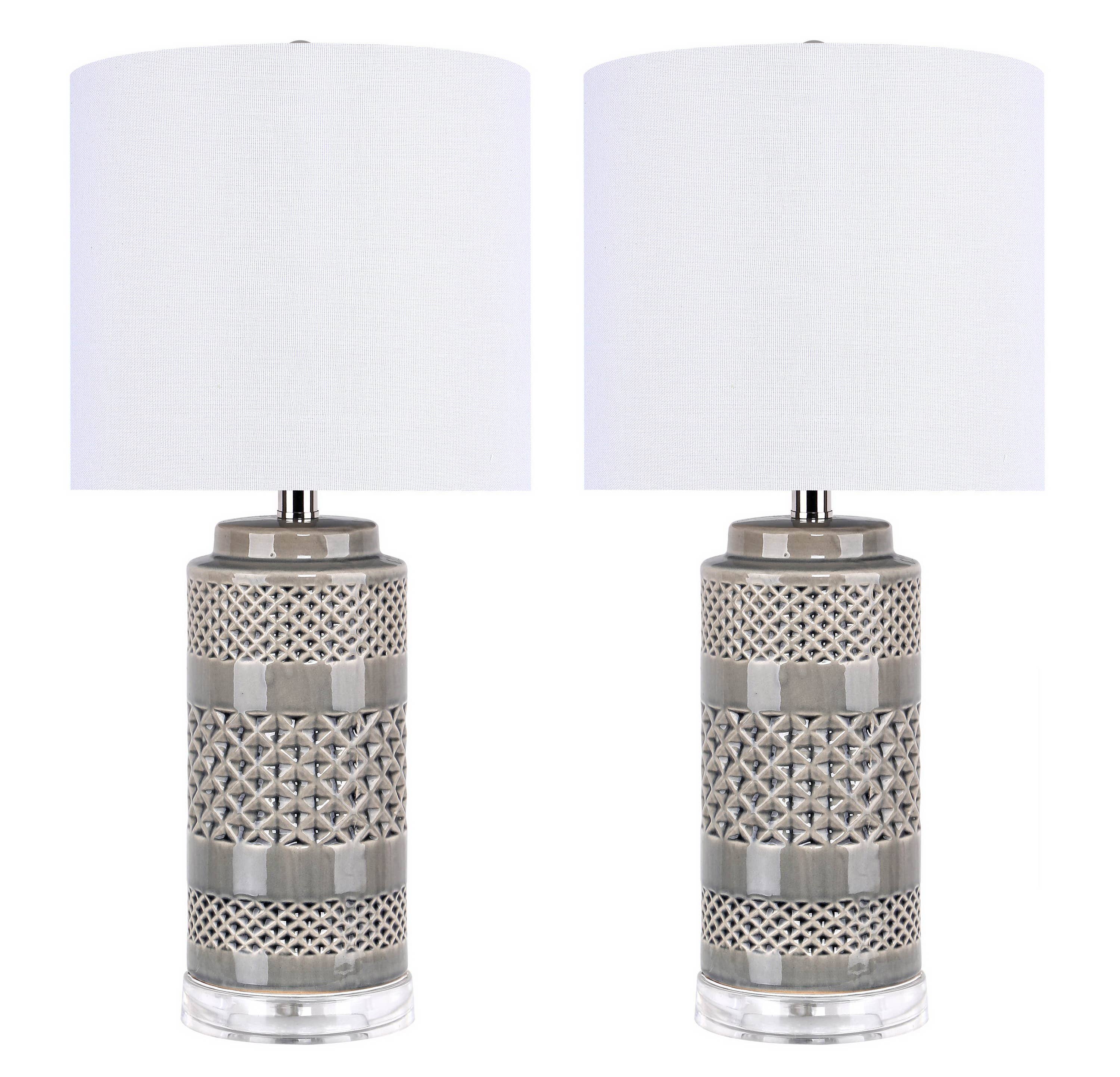 21" Ceramic Table Lamp w/ Cylinder Base & Linen Shade: Soft Teal