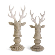 Cream & Taupe Resin Wood Look Deer Busts on Scalloped Base - 2 Sizes