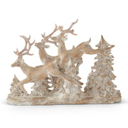 15.25 Inch Resin Tan Whitewashed 3 Prancing Reindeer Winter Scene