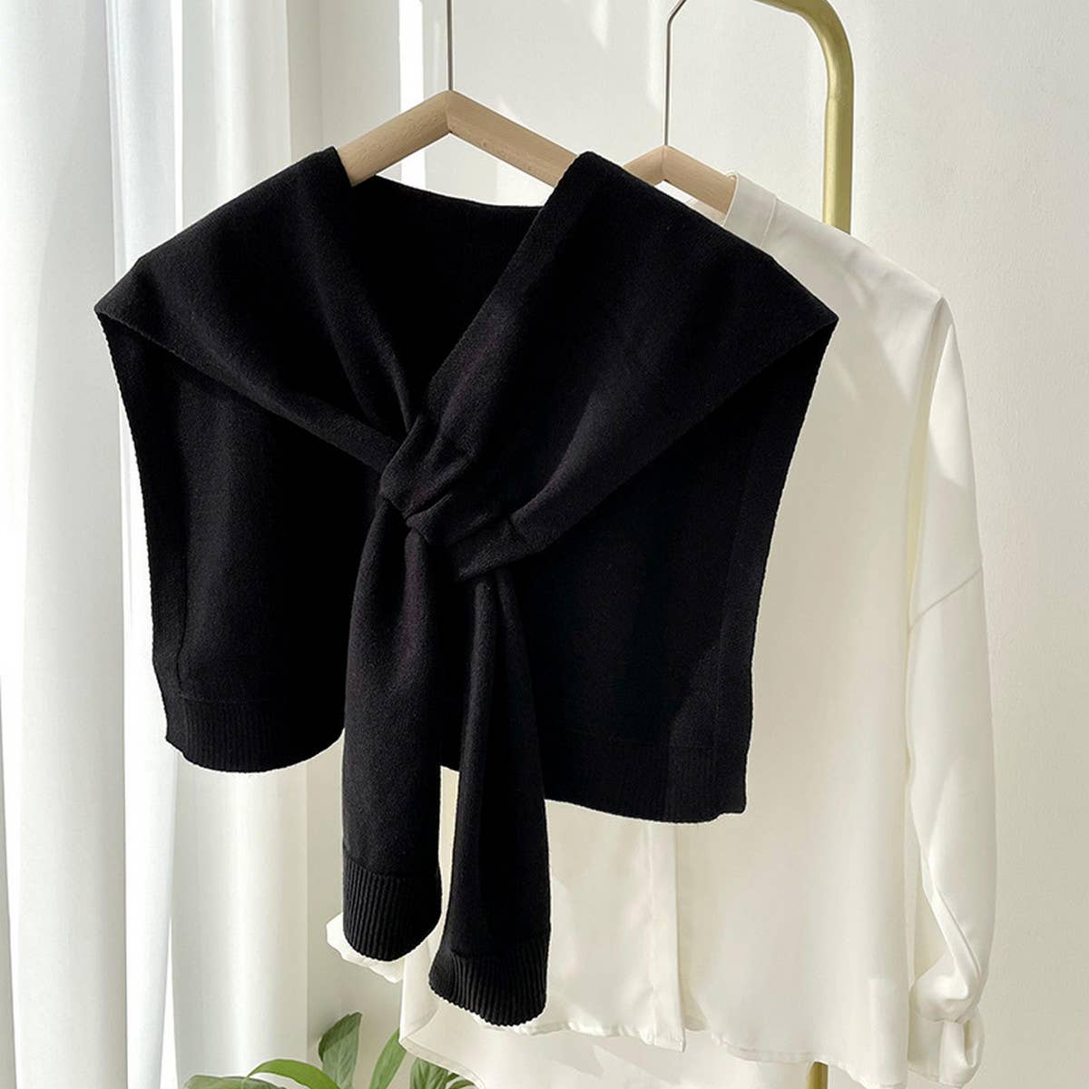 Solid Color Knitted Knotted Shawl–Casual & Cozy _CWASC0757: Beige / (OS) 2