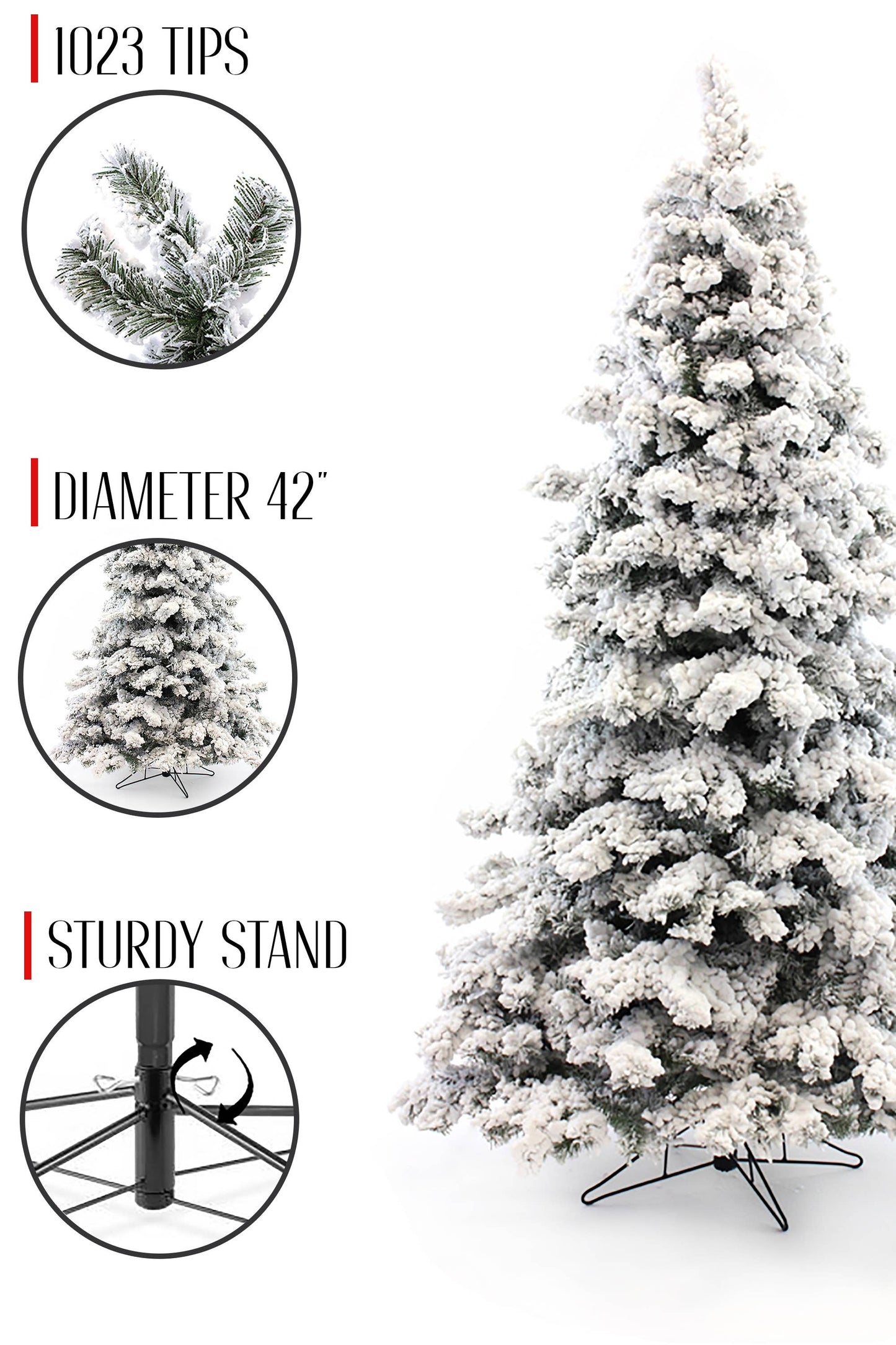 6.5' Heavy Snow Flocked Christmas Tree with Metal Stand, 102