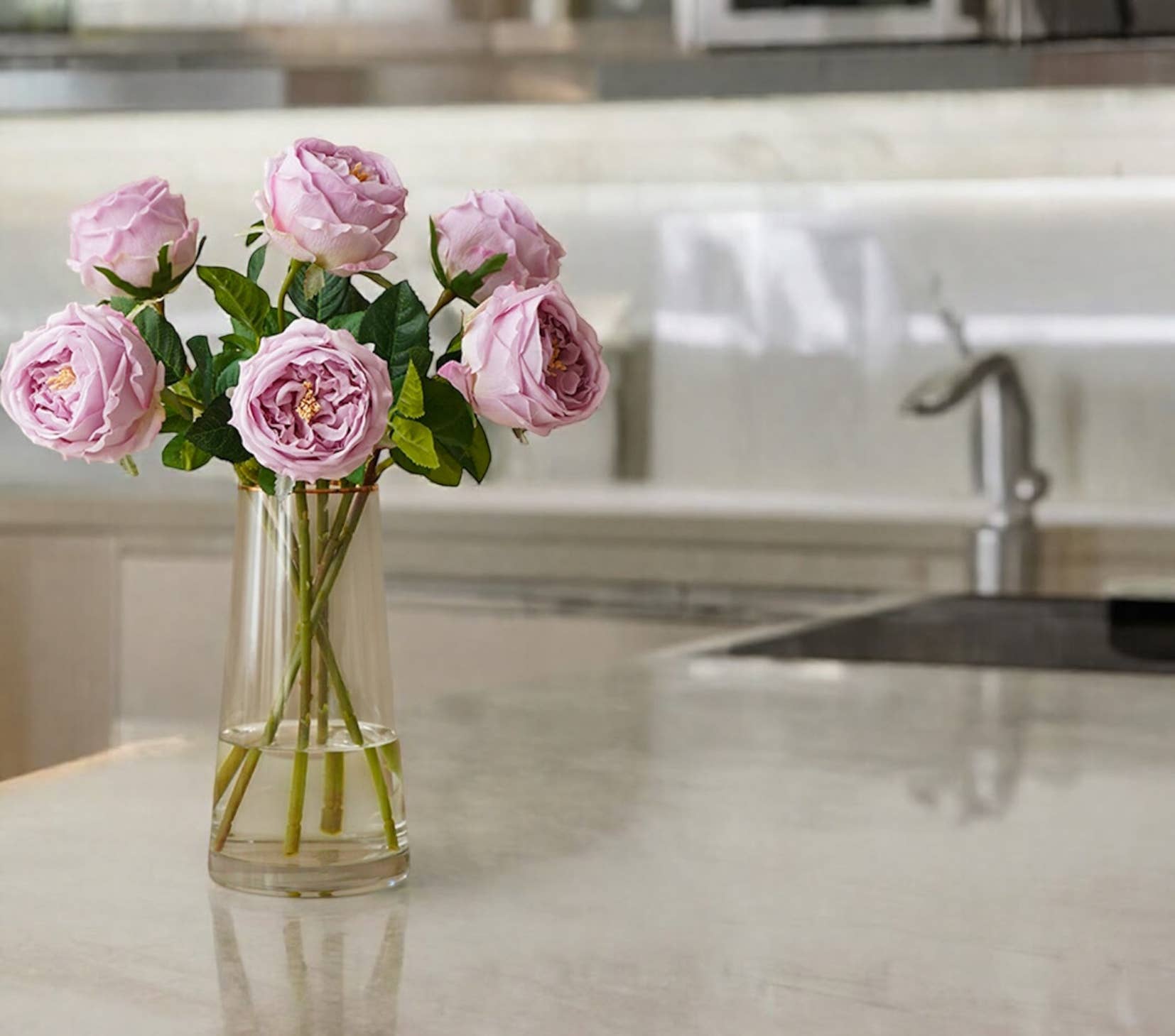 17"Premium Real touch English Austin Cabbage Rose Stem: Pure White