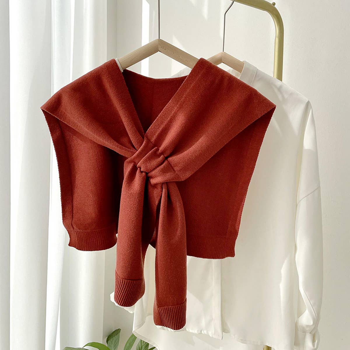 Solid Color Knitted Knotted Shawl–Casual & Cozy _CWASC0757: Beige / (OS) 2