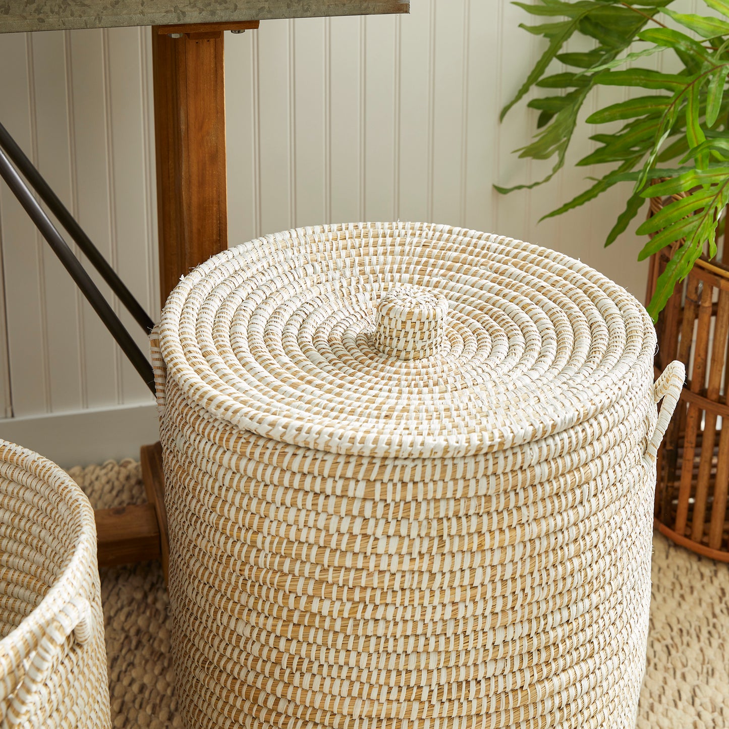 RIVERGRASS HAMPER BASKETS WITH LIDS, SET OF 2
