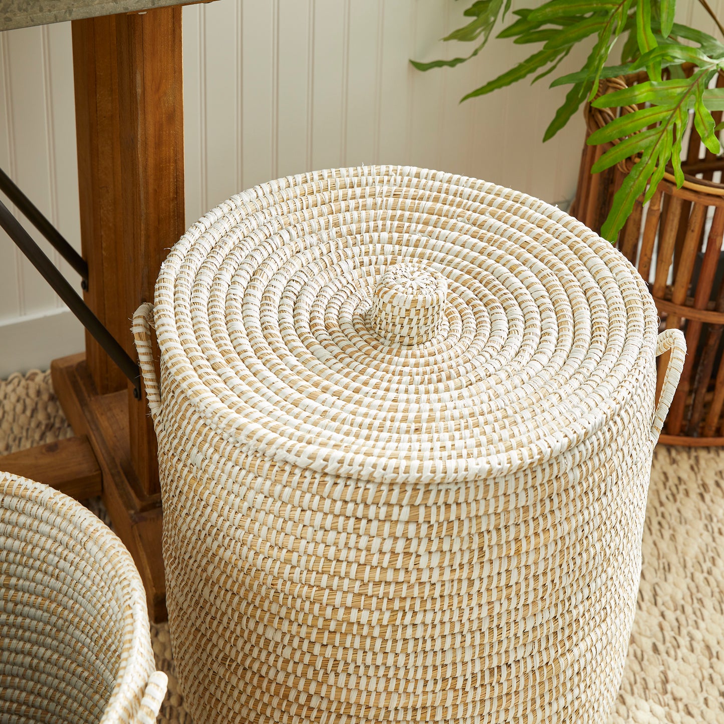 RIVERGRASS HAMPER BASKETS WITH LIDS, SET OF 2