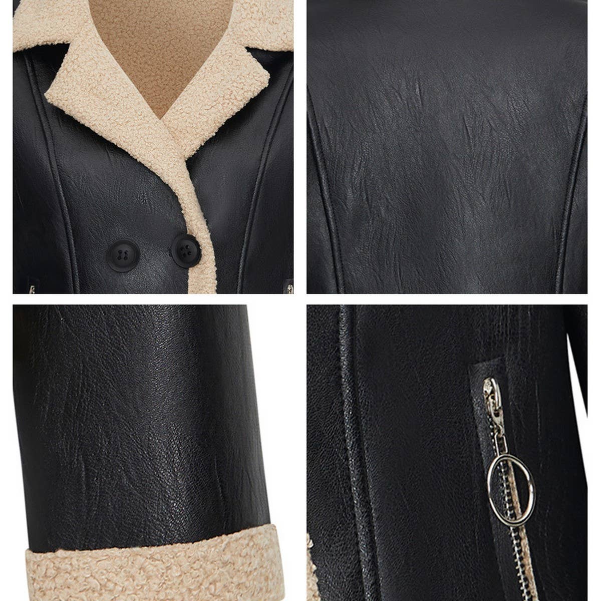 Fleece Lined PU Jacket–Women’s Winter Leather Coat_CWMM9018: Black / (S) 1