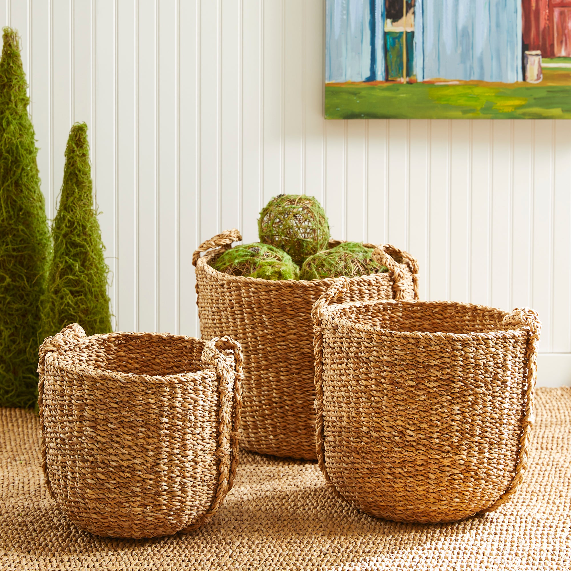 SEAGRASS ROUND DRUM BASKETS, SET OF 3