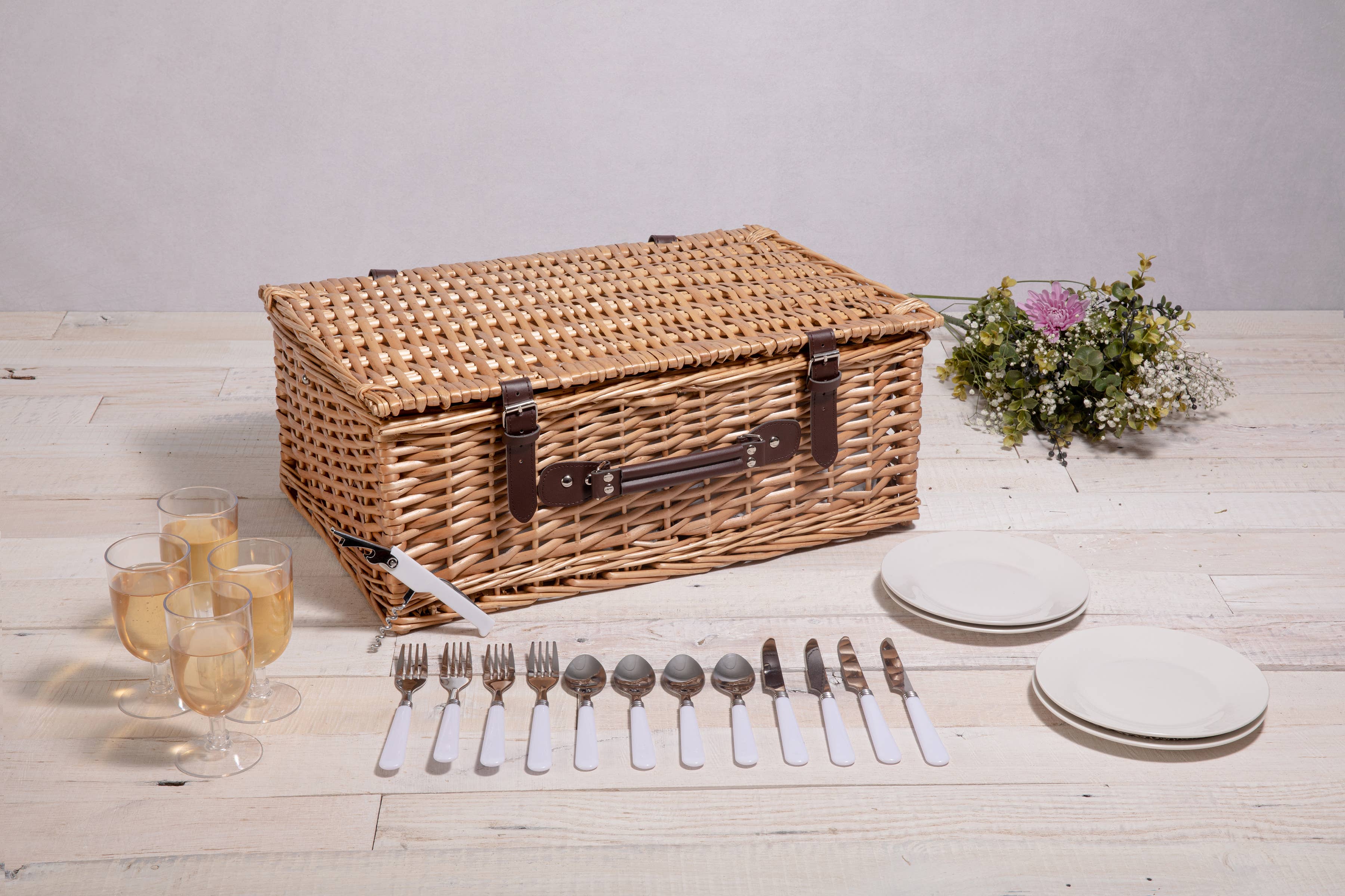 Belmont Picnic Basket: Navy Blue & White Stripe