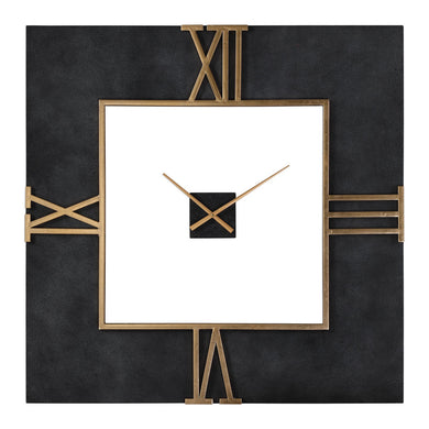 Uttermost - 06448 - Wall Clock - Mudita - Textured Black Concrete w/Antiqued Gold Leaf