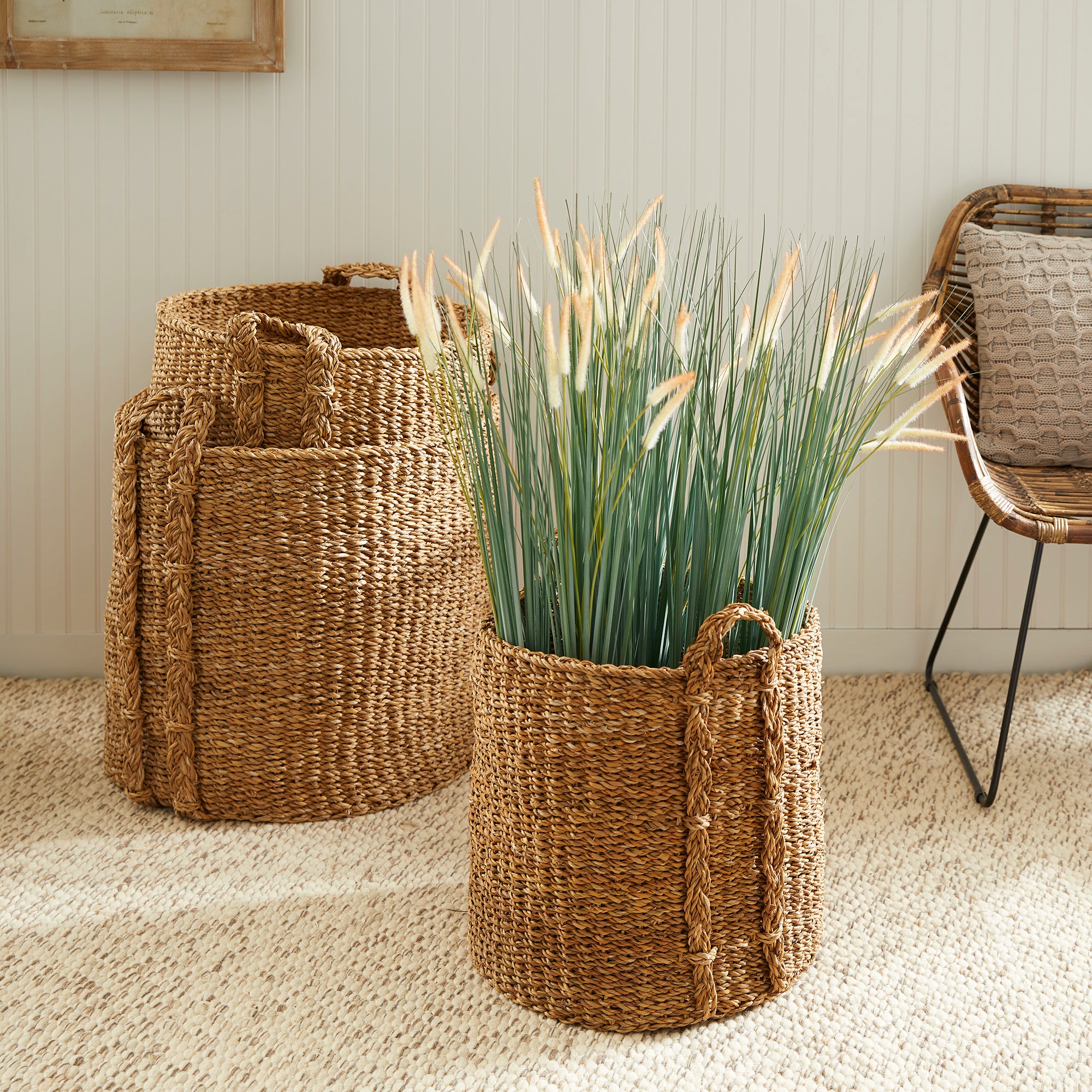 SEAGRASS ROUND BASKETS LARGE, SET OF 3