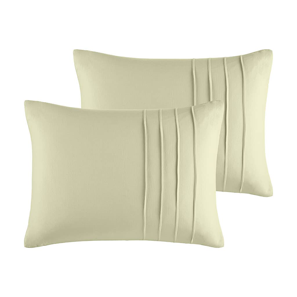 Grid Pattern Soft Washed Pleated Duvet Cover Set, Sage: King
