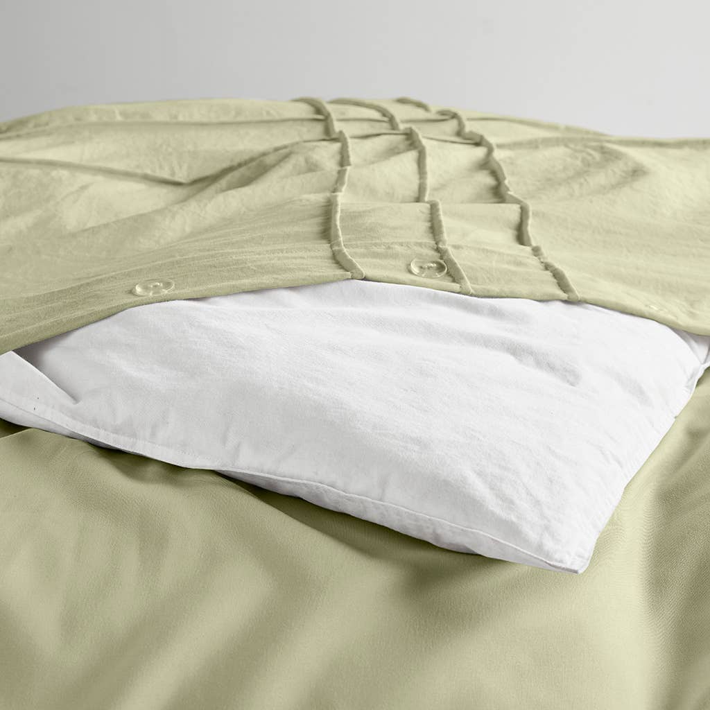 Grid Pattern Soft Washed Pleated Duvet Cover Set, Sage: King