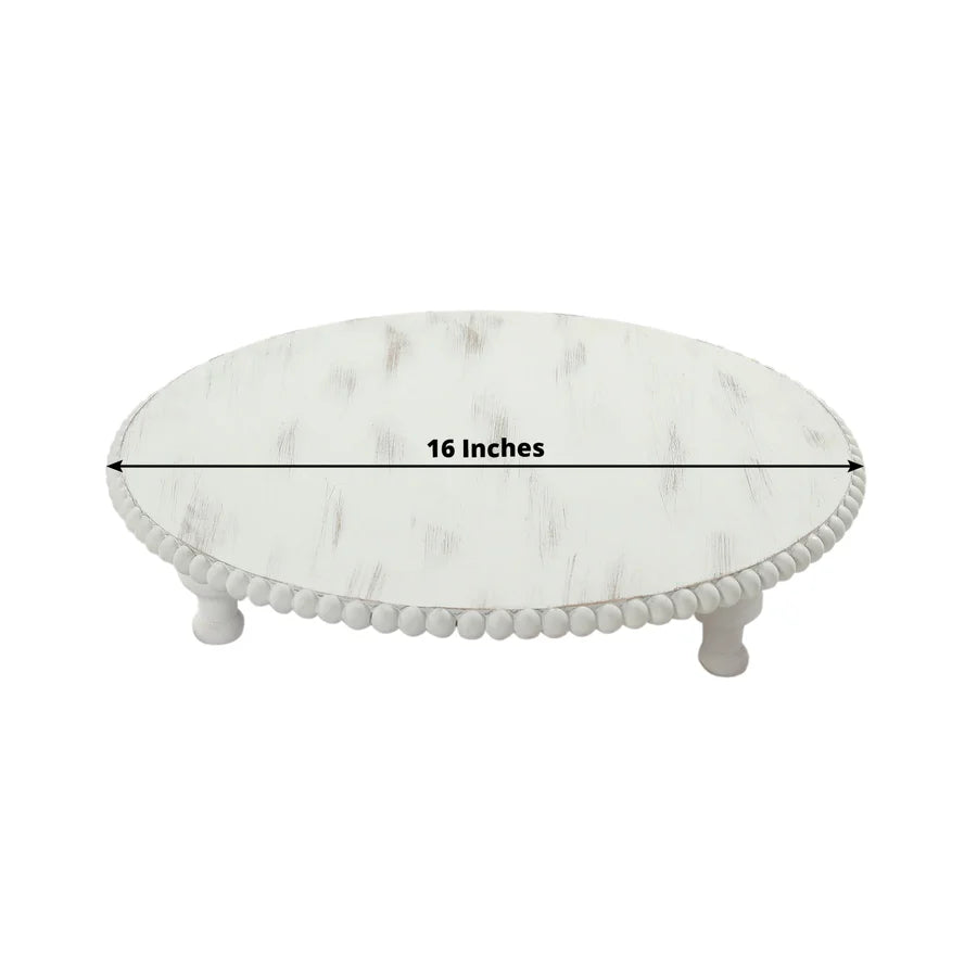 16" White Rustic Wooden Cake Stand
