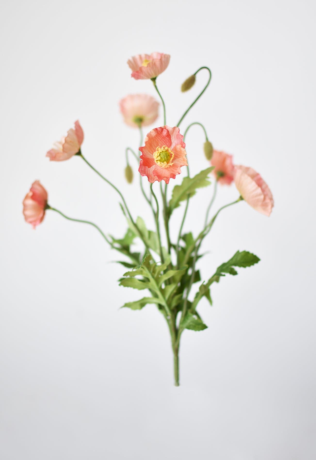 15" Faux Poppy Bush Coral Orange Salmon Bush