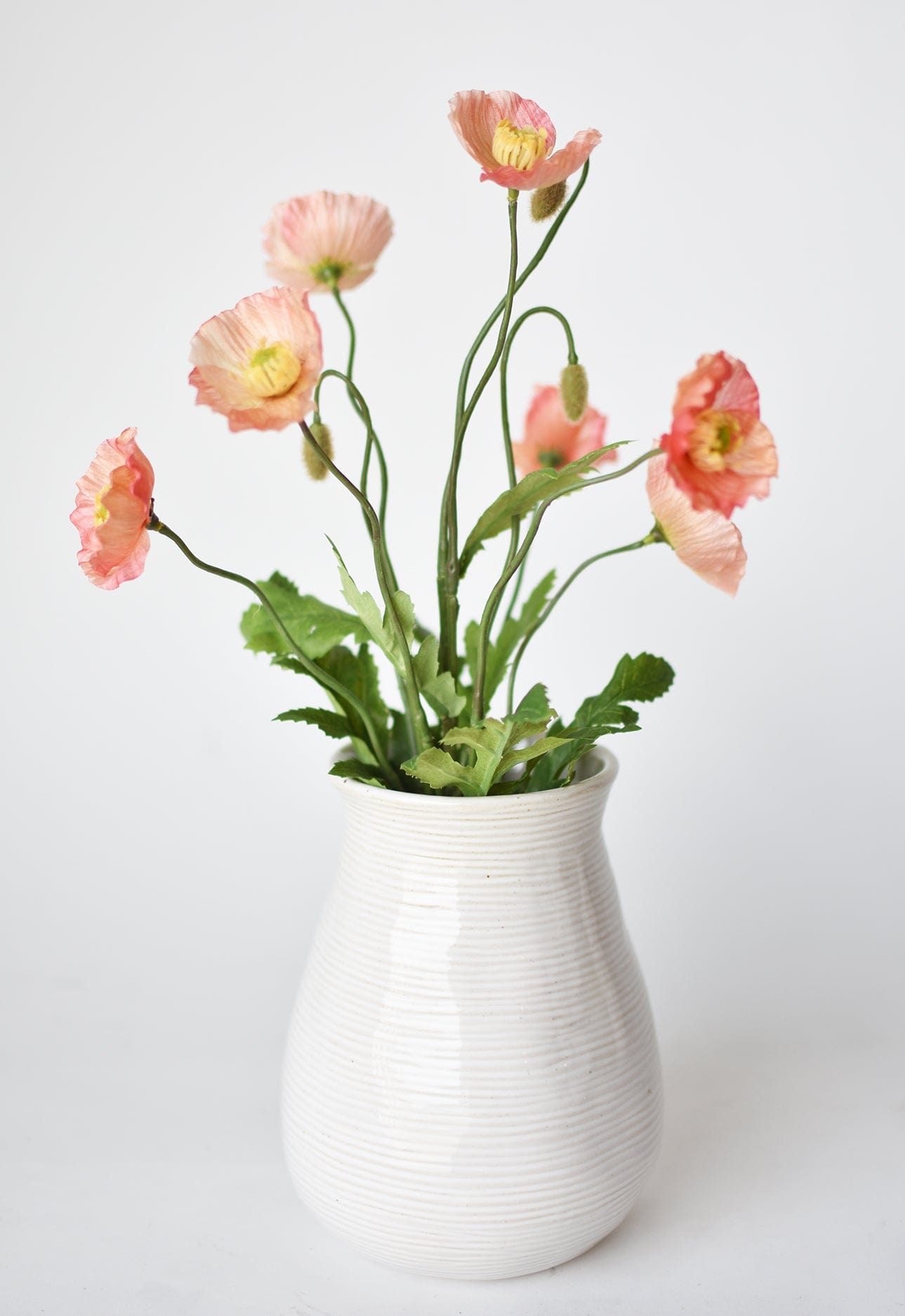 15" Faux Poppy Bush Coral Orange Salmon Bush