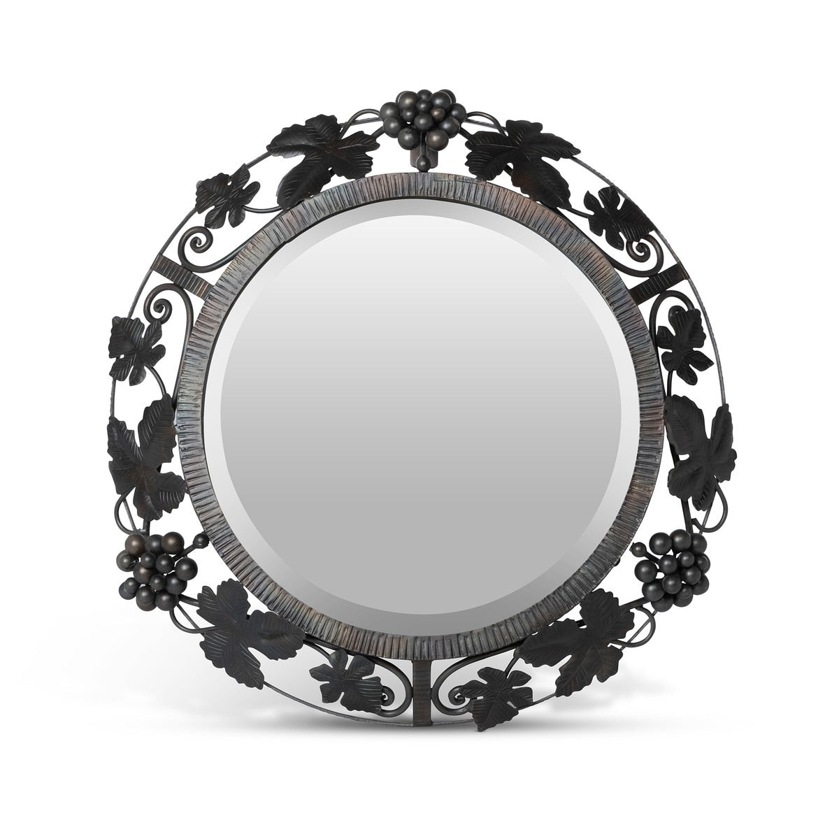 Grapes and Leaves Framed Mirror | Natural Iron Vintage Wall Accent