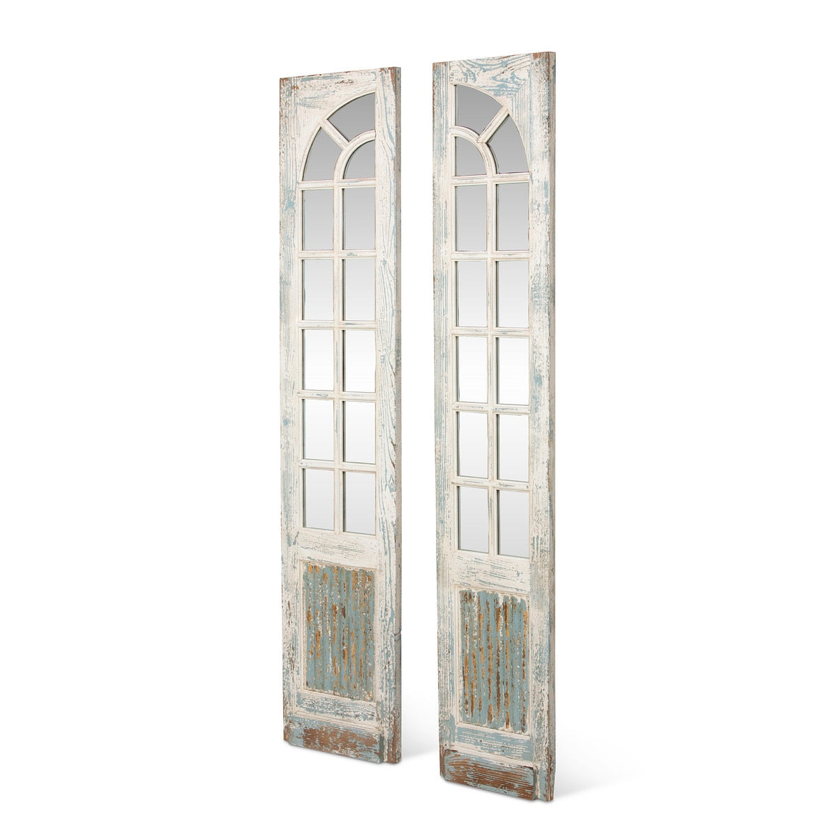 Mirrored Sidelights Set of 2 | Antique White & Blue Wall Accent