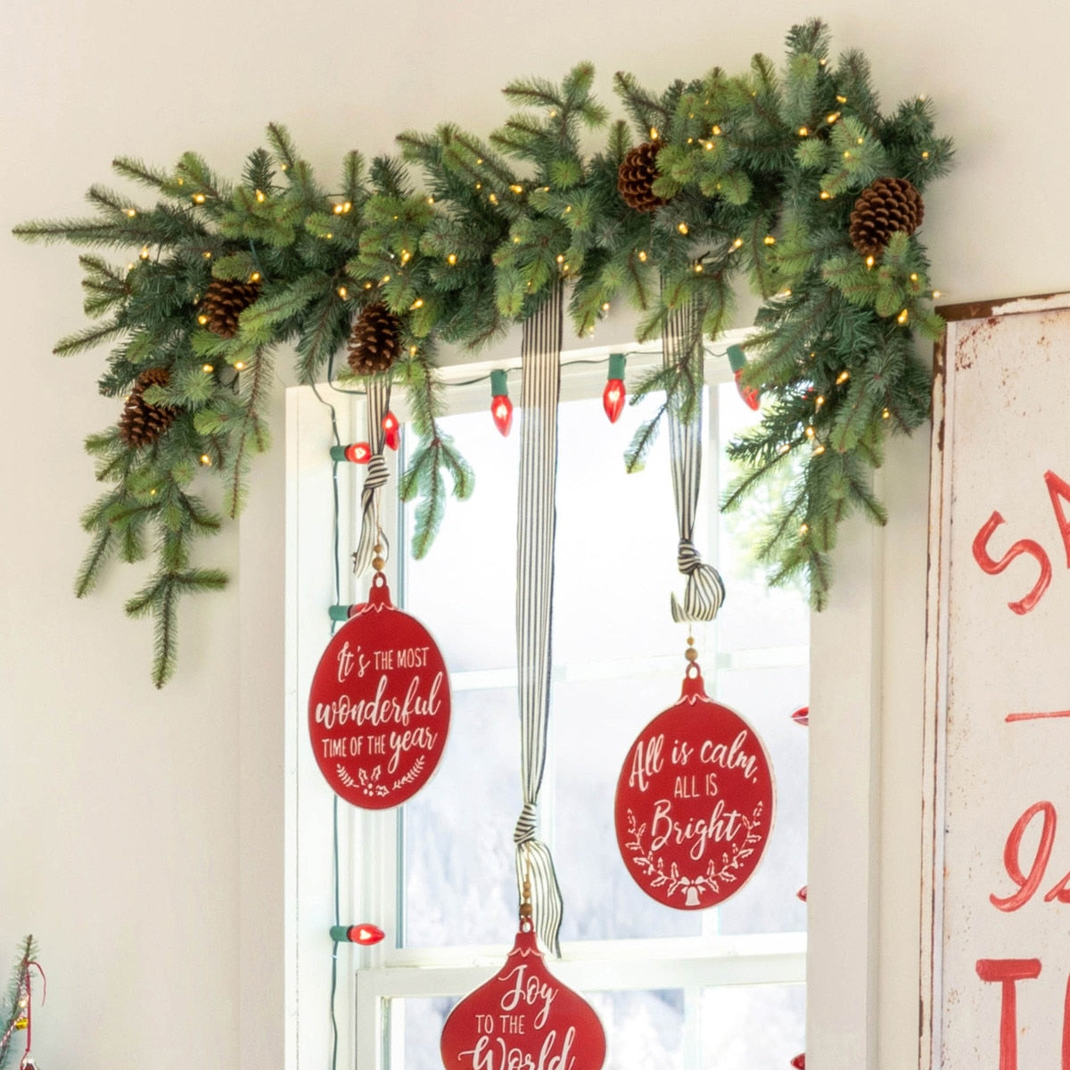 Blue Spruce Garland with LED Set of 2 | Festive Lighted Holiday Garland