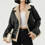 Fleece Lined PU Jacket–Women’s Winter Leather Coat_CWMM9018: Black / (L) 1