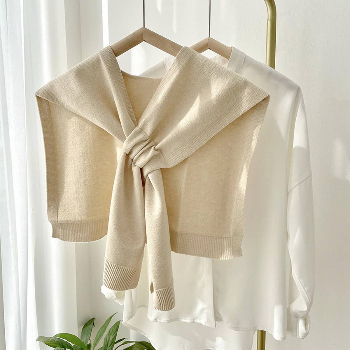 Solid Color Knitted Knotted Shawl–Casual & Cozy _CWASC0757: Beige / (OS) 2