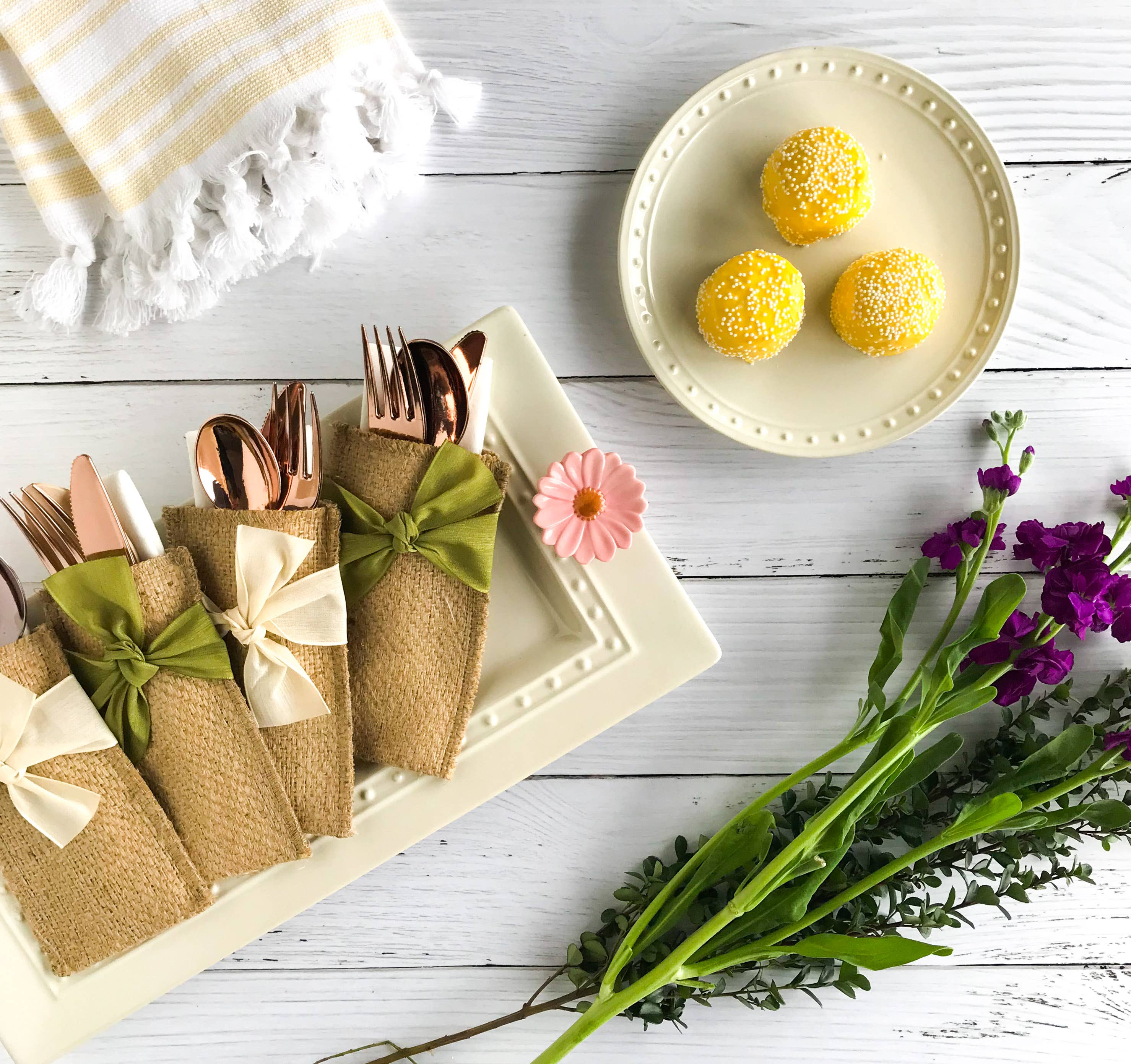 Hand Tied Ribbons - Cream - Flatware Pouch
