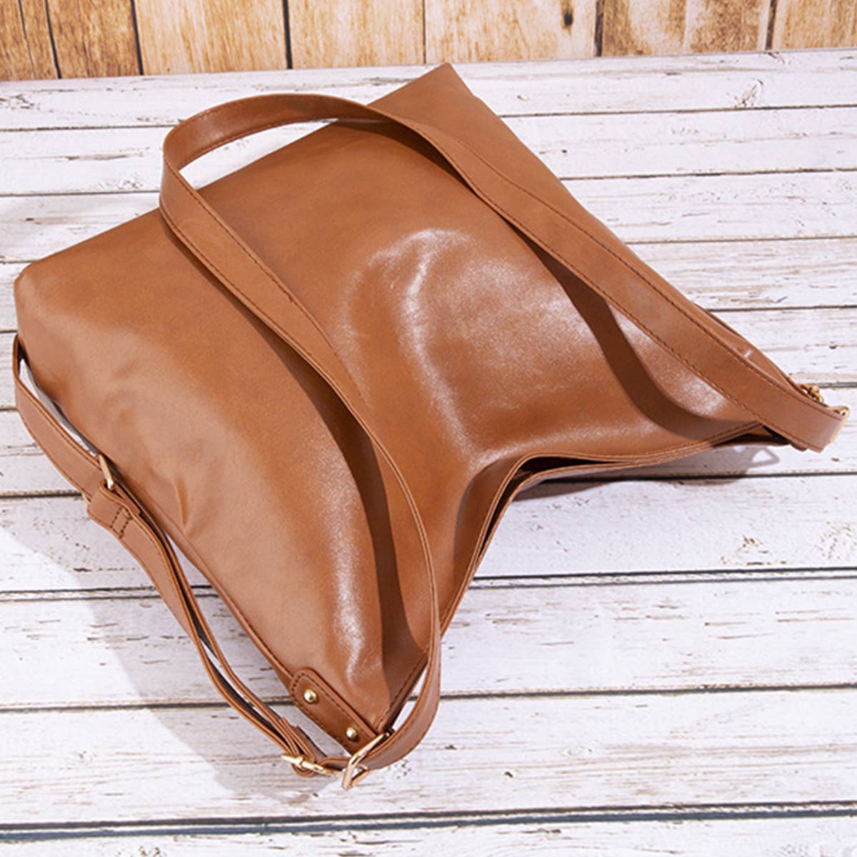 RETRO PU HANDBAG LEATHER BACKPACK FOR WOMEN_CWAB0563: BROWN / (OS) 1