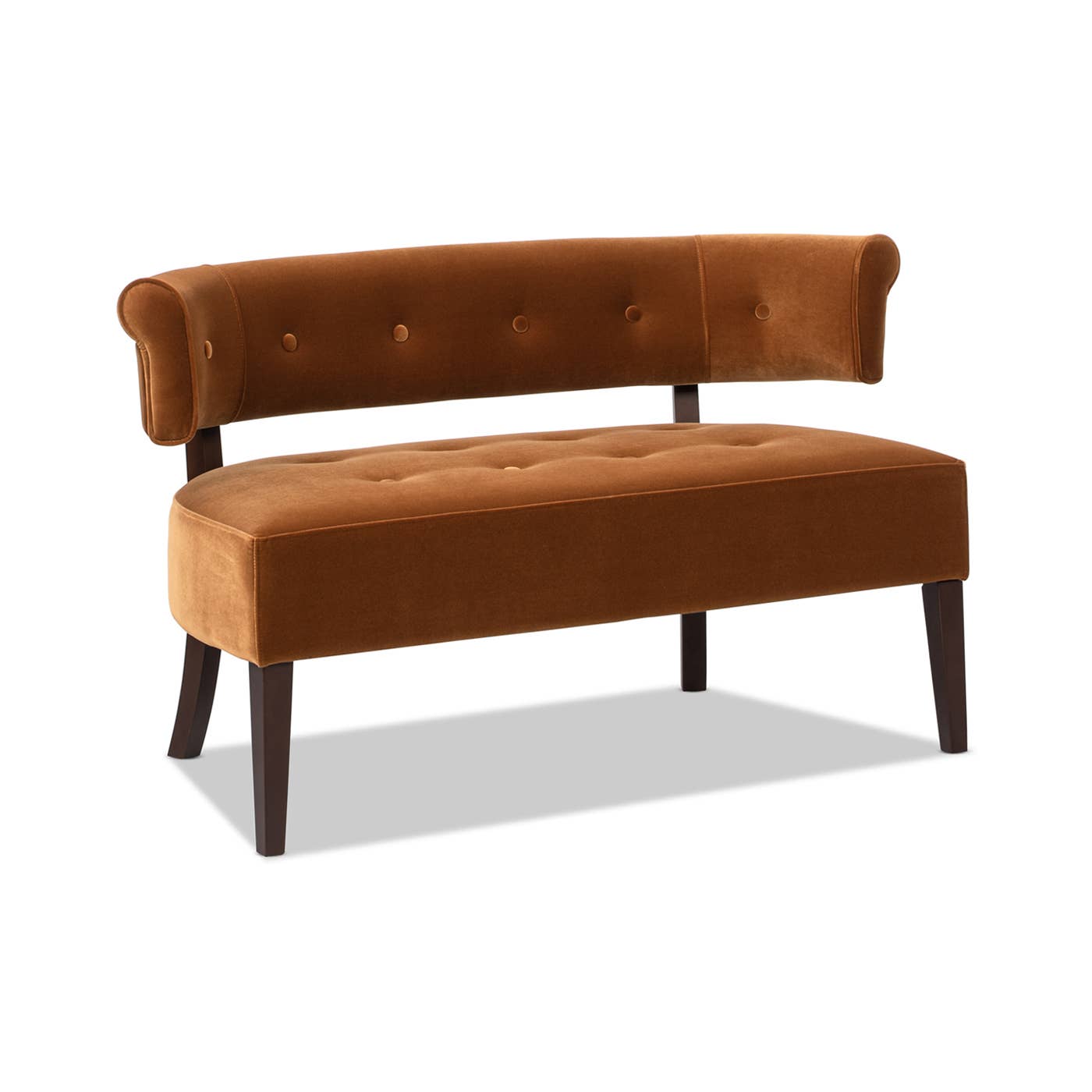 Jared Roll Arm Tufted Bench with Back Settee: Olive Green