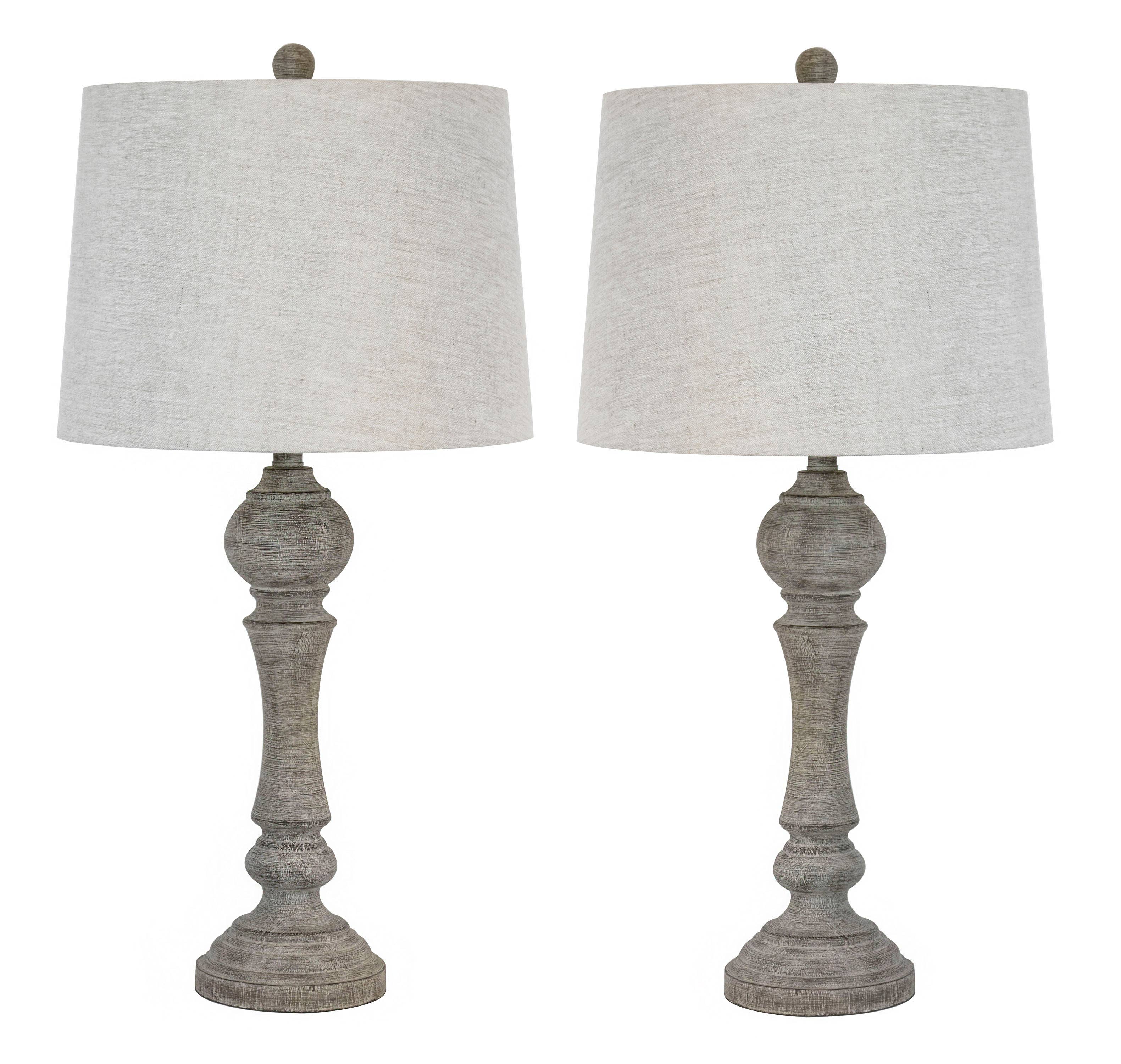 32" Polyresin Table Lamp w/ Reclaimed Grey Finish: Reclaimed Grey w/ Natural Linen