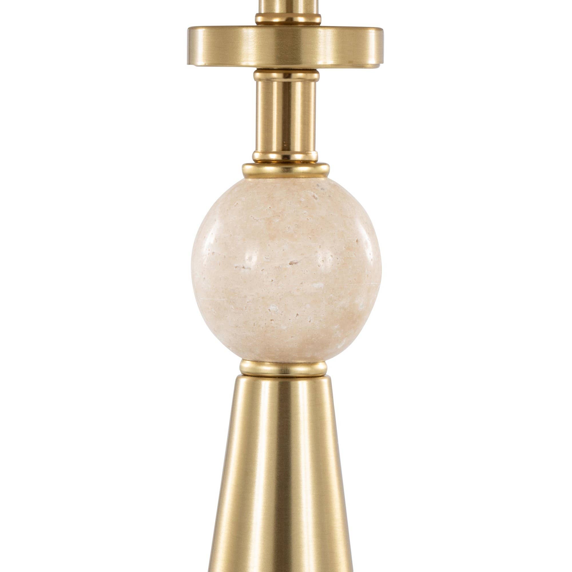 Cone Travertine 27" Table Lamp - In Gold Metal: Gold Metal, Travertine, Tan Leaf Shade