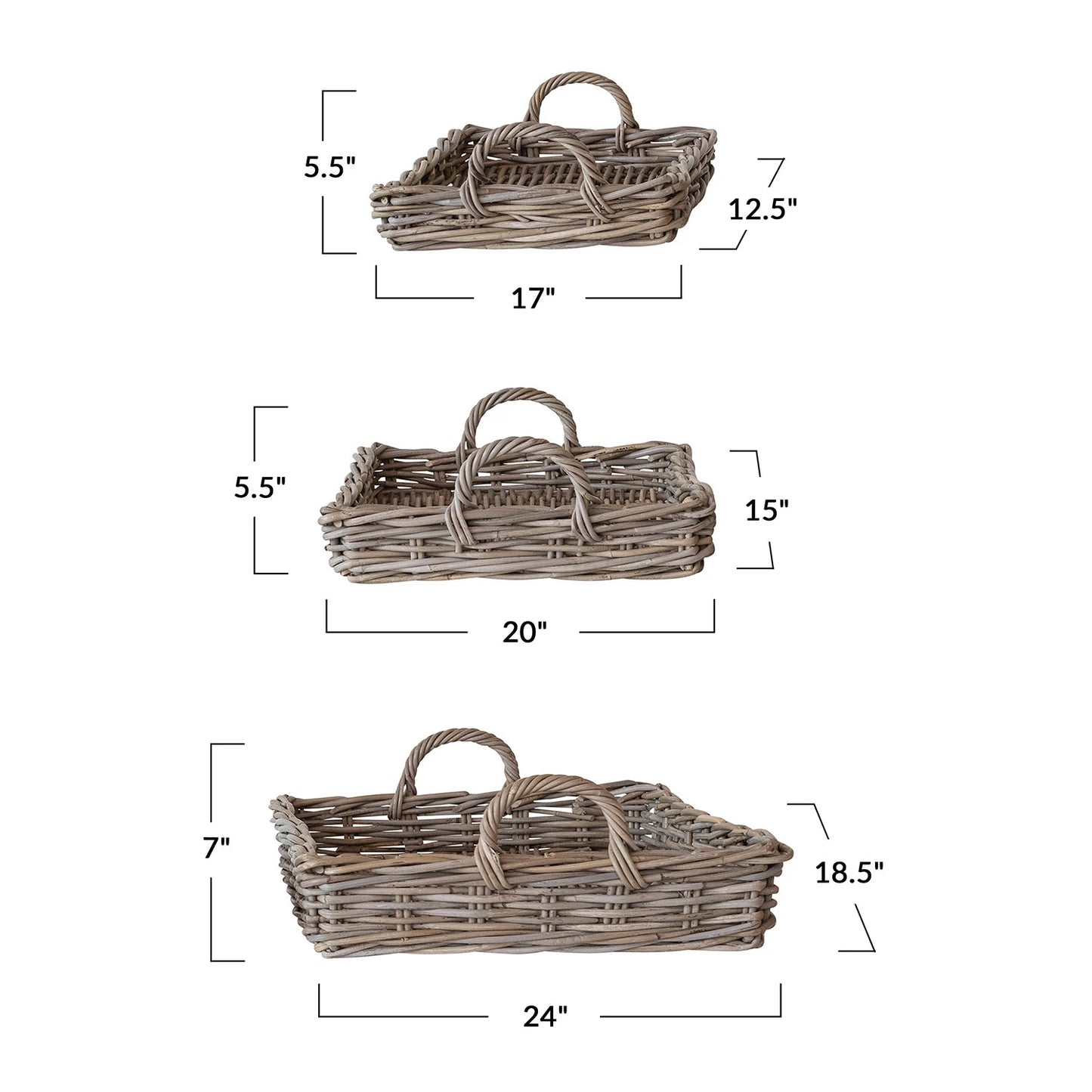 Decorative Woven Rattan Tray w/ Handle-LG