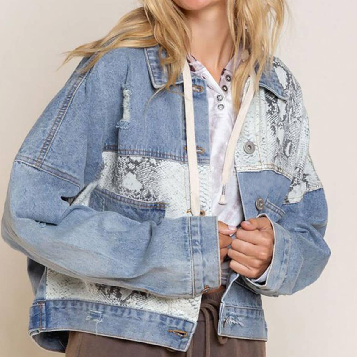 Fashion Leopard Print Ripped Jean Jacket_CWOCO1193: LEOPARD / (L) 1