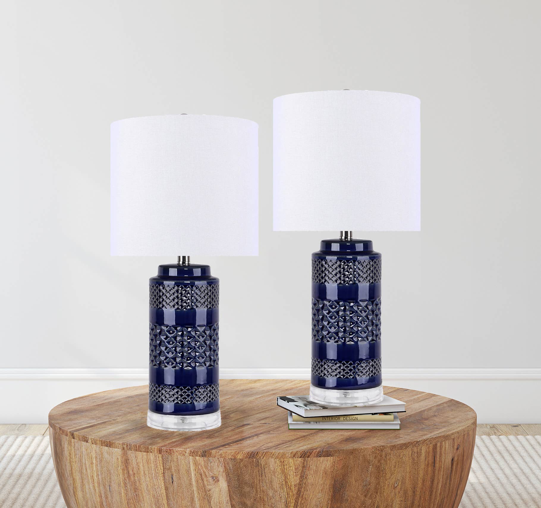 21" Ceramic Table Lamp w/ Cylinder Base & Linen Shade: Soft Teal