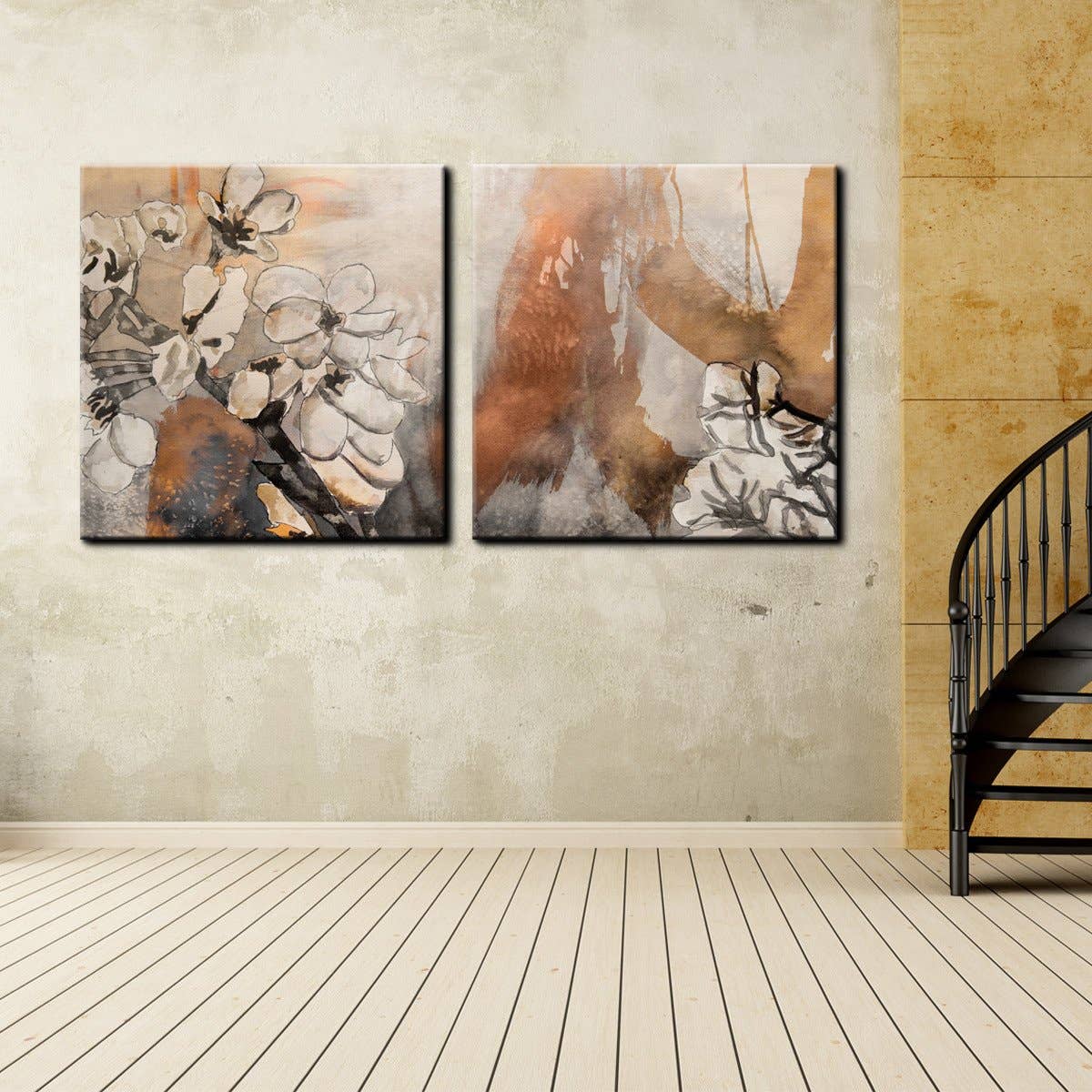 Painted Petals X' Canvas Wall Art: (2) 30 in. High by 30 in. Wide Panels