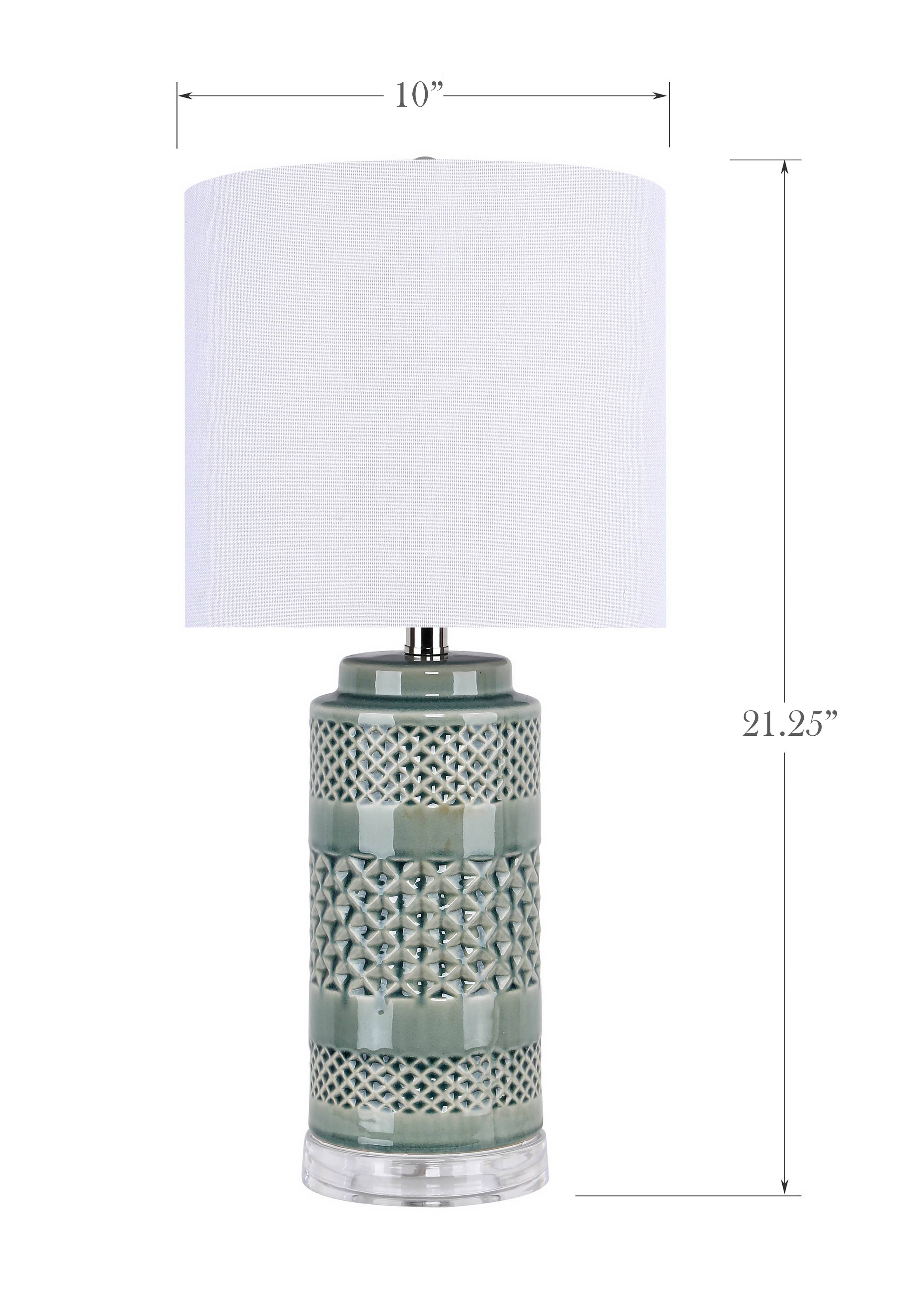 21" Ceramic Table Lamp w/ Cylinder Base & Linen Shade: Soft Teal