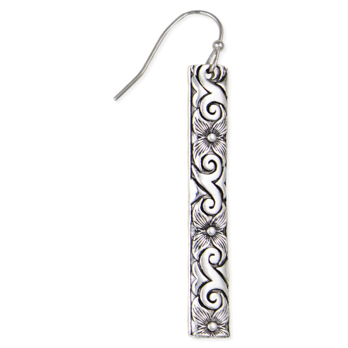 Vintage Silver Floral Bar Earrings