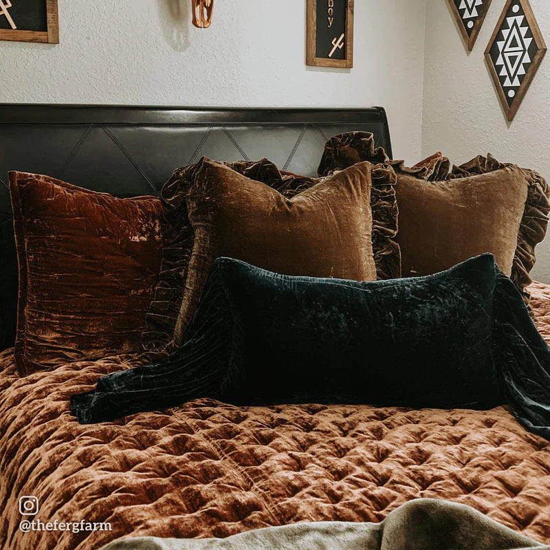 Stella Faux Silk Velvet Long Ruffled Pillow