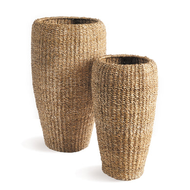 Seagrass Tall Round Planters, Set Of 2