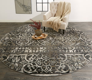 Kano Transitional Distressed, Gray/Ivory/Taupe, 8'-9" x 8'-9" Round Rug
