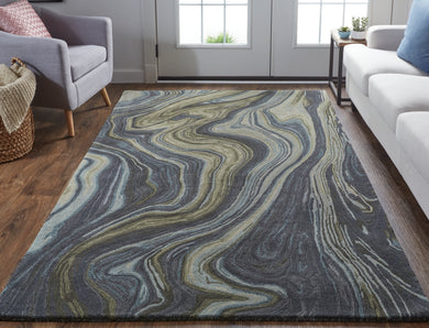 Amira Transitional Abstract, Blue/Ivory/Green, 8' x 10' Area Rug
